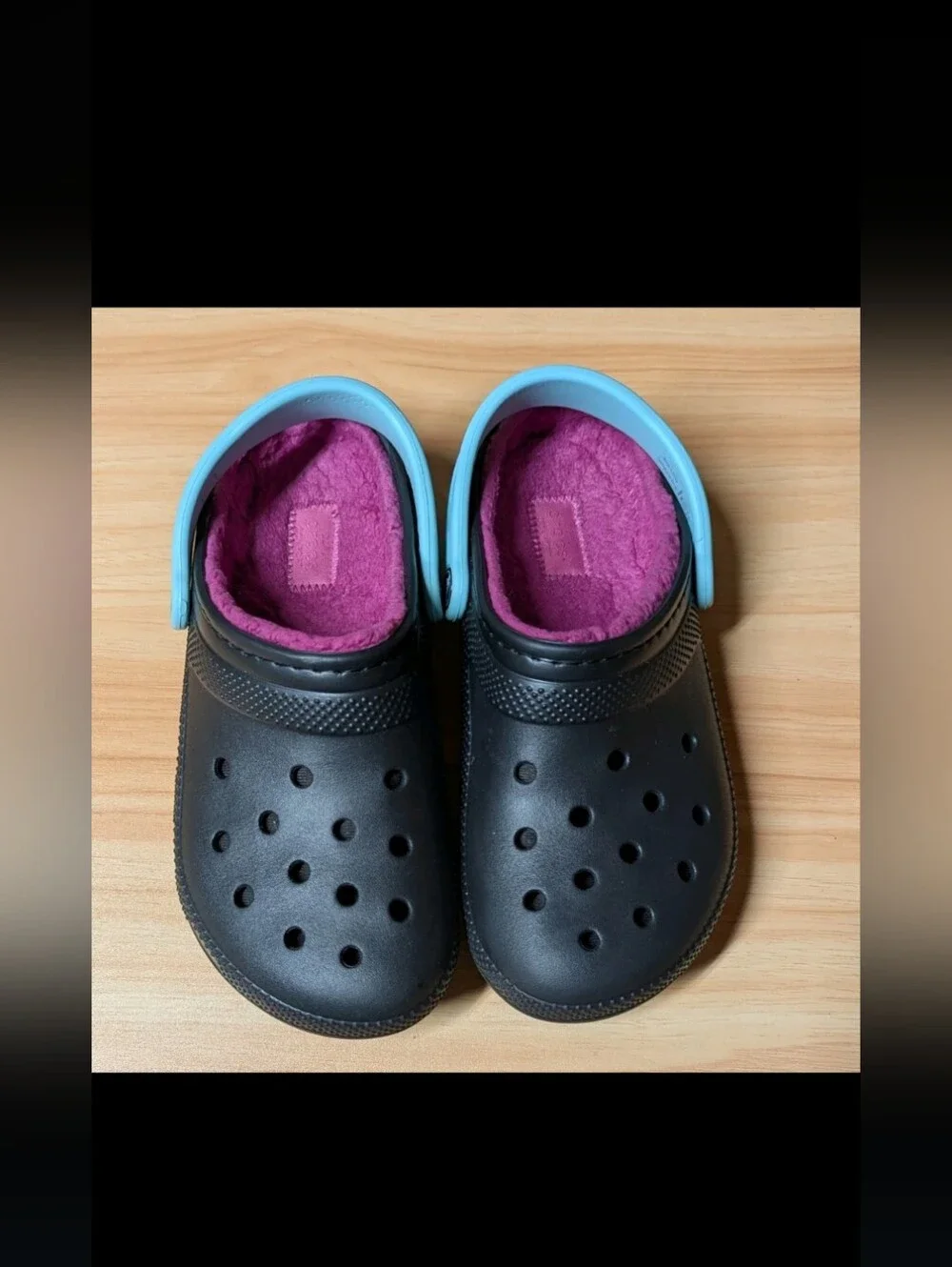Crocs Black Shoes Women's 7 Fuscia Fleece Lining Teal Strap